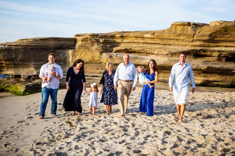 large family group photo on beach