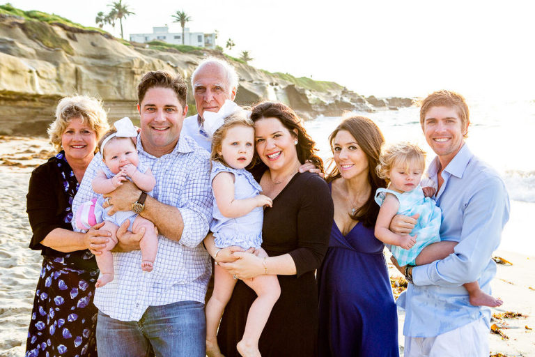 large family group photo on the beach